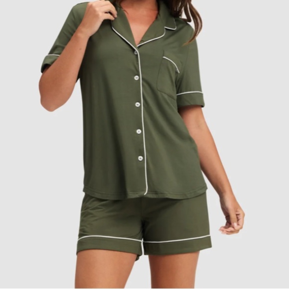 COZY EARTH NWT Women's Bamboo Stretch-Knit Pajama Shorts Olive Size Large - Picture 3 of 8